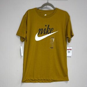 Nike Men's Mustard Short-Sleeve Script Tee with White Swoosh